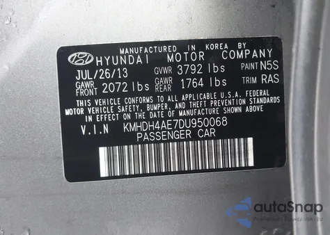 2013 Hyundai Elantra Gls z USA, uszkodzony, nr VIN KMHDH4AE7DU950068